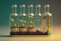 retro laboratory setting with seeds germinating in test tubes