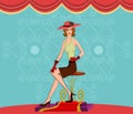 Retro lady sitting on stool