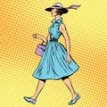 Retro lady in summer dress and hat