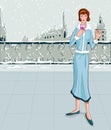 Retro lady with wine glass Royalty Free Stock Photo