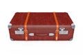 Retro Leather Brown Threadbare Suitcase With Metal Corners and Belts. 3d Rendering