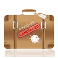 Retro leather vector suitcase with covid-19 cancelled concept with space for your text