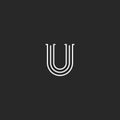 Retro letter U logo monogram, thin parallel lines medieval style capital initial emblem. Old style vintage letter design Royalty Free Stock Photo