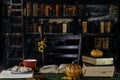 retro library decorated for fall