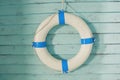 Retro lifebuoy on old wooden walll