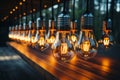 Retro light bulbs, teamwork - innovation, leadership - wooden backdrop