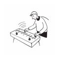 Retro line drawing of man playing table shuffleboard Royalty Free Stock Photo