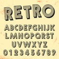 Retro line font template. Set of vintage letters and numbers lines design
