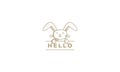 Retro line rabbit or bunny with banner cute cartoon logo icon illustration vector Royalty Free Stock Photo