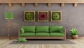 Retro living room with green sofa