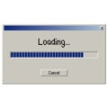 Retro loading bar. Window on computer monitor with loading message. Vector illustration.