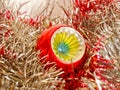 Retro look Christmas bauble and tinsel Royalty Free Stock Photo