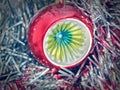 Retro look Christmas bauble and tinsel Royalty Free Stock Photo