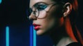 retro look eyewear fashion neon girl face glasses Royalty Free Stock Photo