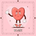 Retro lovely cartoon heart poster. Cute Groovy Character heart. Happy Valentines Day. Trendy retro 60s 70s style. Flyer