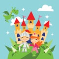 Retro Magical Fairytale Kingdom Princess And Knight Royalty Free Stock Photo