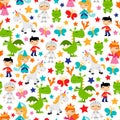 Retro Magical Fairytale Kingdom Seamless Pattern Background