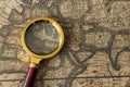 Retro magnifier with old map Royalty Free Stock Photo