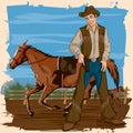 Retro man in horse ranch