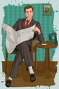 Retro man reading newspaper