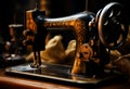 retro manual sewing machine, Antique black and gold with pattern on it