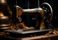 retro manual sewing machine, Antique black and gold with pattern on it