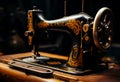 retro manual sewing machine, Antique black and gold with pattern on it