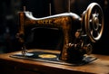 retro manual sewing machine, Antique black and gold with pattern on it