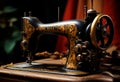 retro manual sewing machine, Antique black and gold with pattern on it