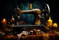 retro manual sewing machine, Antique black and gold with pattern on it