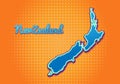 Retro map of new Zealand with halftone background. Cartoon map icon in comic book and pop art style. Cartography business concept