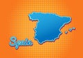 Retro map of Spain with halftone background. Cartoon map icon in comic book and pop art style. Cartography business concept. Great