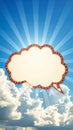 Retro marquee light speech bubble in blue sky with clouds and sun rays Royalty Free Stock Photo
