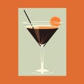 Retro Martini Cocktail Design On Orange Background