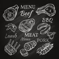 Retro Meat Menu Icons On Chalkboard