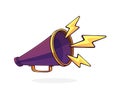 Retro megaphone with lightnings symbol of noise. Hand loud speaker. Voice audio information and sale promotion.