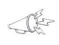 Retro megaphone with lightnings symbol of noise. Outline. Hand loud speaker. Voice audio information and sale promotion.