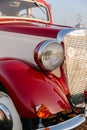 Retro Mercedes-Benz beige-scarlet car released in 1938, A rare car, a collectible car. Russia, Saint Petersburg, 08.08.2021