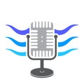 Retro Microphone Icon with Blue Sound Waves Icon. Music Audio Symbol. Speaker Logo Design. Studio Mic Concept Royalty Free Stock Photo