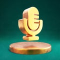 Retro Microphone icon. Fortuna Gold Retro Microphone symbol on golden podium Royalty Free Stock Photo