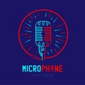 Retro Microphone logo icon outline stroke with radius in circle frame from cable dash line design illustration Royalty Free Stock Photo