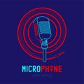 Retro Microphone logo icon outline stroke with spiral frame from cable dash line design illustration Royalty Free Stock Photo