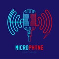 Retro Microphone logo icon outline stroke with wave frame from cable dash line design illustration Royalty Free Stock Photo