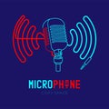 Retro Microphone logo icon outline stroke with wave frame from cable dash line design illustration Royalty Free Stock Photo