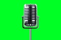 Retro microphone in metallic color isolated on green background. Concept for podcast, interview, radio, vocals, show. 3D rendering Royalty Free Stock Photo