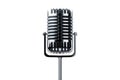 Retro microphone in metallic color isolated on white background. Concept for podcast, interview, radio, vocals, show. 3D rendering Royalty Free Stock Photo