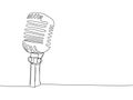 Retro microphone one line art. Continuous line drawing of musical, mic, broadcasting, microphone, radio, music, karaoke