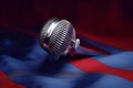 Retro microphone on silk. Generate ai Royalty Free Stock Photo