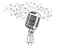 Retro microphone sketch. Hand drawn illustration. Vector. Royalty Free Stock Photo