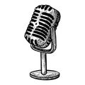 Retro microphone sketch isolated. Music equipment for karaoke in hand drawn style Royalty Free Stock Photo